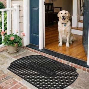 23”x 35” Heavy Duty Rubber Door Mat, Outdoor Non Slip Waterproof Floor Mats for Front Door,Patio,Garage,Driveway,Kitchen and Entrance, Mud Trapping Utility Floor Mat, Rubber Mats with Drainage