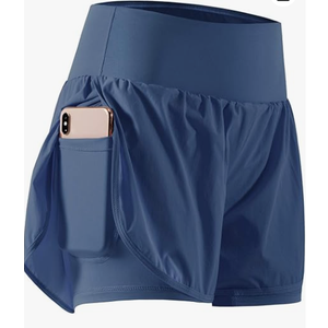 CADMUS 2 in 1 Women's Workout Shorts for Athletic Gym Running Shorts with Phone Pockets (Medium, 2 Pack: 06# Black & Navy)
