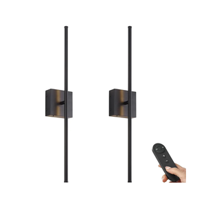 iThird Battery Operated Wall Sconces Set of 2: 10000mAh Rechargeable Wall Lights with Remote Control, 360Â° Rotate Wireless Wall Scone Decor for TV/Mirror Bedroom Living Room, 31.5 Inch, Black