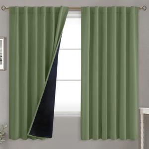 BGment Grass Green 100% Blackout Curtains 63 Inch Length with Reducing Noise Liner, Rod Pocket and Back Tab Double Layer Full Room Darkening Window Curtain for Bedroom, 2 Panels, Each 52 x 63 Inch
