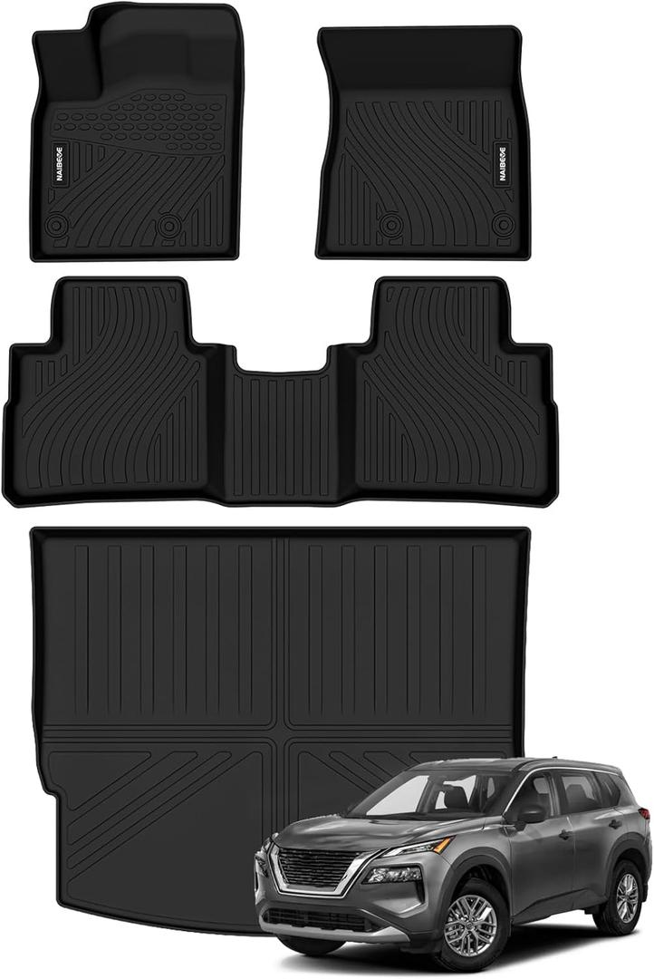 Naibeve Floor Mats for Nissan Rogue 2021 2022 2023 2024 2025- All Weather for Nissan Rogue Floor Mats Floor Liner Cargo Mat Liner Accessories(Not for Rogue Select and Sport Models)