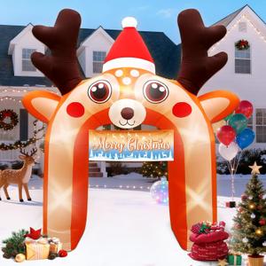 10 FT Reindeer Inflatable Reno Inflable Deer Arch Decoration with LED Lights, Blow Up Decor for Outdoor Yard Lawn Sign Backdrop Sports Inflatable Arch