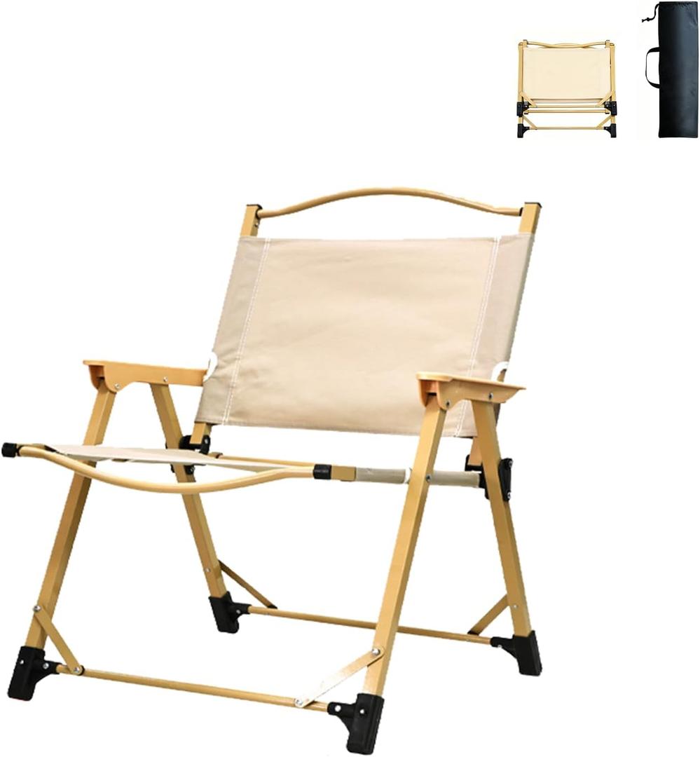 Folding Camping Chair, Outdoor Chair with Wooden Armrests,Folding Chair for Camping, Hiking, Beach, Picnic, Indoor Use（Seat Height: 11.6 in）