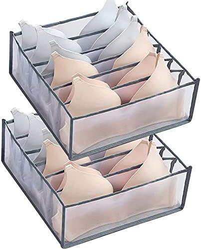 TOOVREN Bra Drawer Organizers, Underwear Wardrobe Organizers Divider, Lingerie Storage Bins, Closet Organizers and Storage Boxes, Foldable Closet Storage Box for Underwear Bra Socks (6 Grids, 2 Pack)