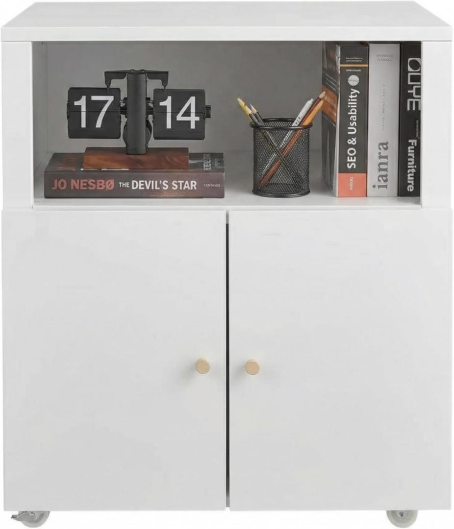 Garvee Heavy Duty Rolling Printer Cabinet with 2 Doors & Storage Shelf