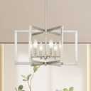 Brushed Nickel Chandelier 6-Light, Dining Room Light Fixture Geometric Metal Modern Chandelier Lighting for Kitchen Island Living Room Entryway, 20 Inch Pendant Lighting Hanging Ceiling Lamp