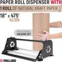 18" Paper Dispenser with Cutter + 75 lb Natural Brown Kraft Paper Roll | Heavy-Duty Steel Holder and 18" x 475 ft USA-Made Grocery Bag Grade Kraft Paper for Packaging, Void Fill, Shipping & Moving