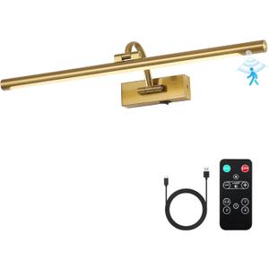 DESOOP Wireless Brass Picture Lights for Wall Motion Activated, Motion Sensor Art Lights Auto-Off Gallery Lights for Portraits Display 24 Inch 5W Warm White