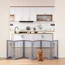 Dog Gate for Stairs 37-110" Wide, Fully Assembled Foldable Dog Gates for Doorways House, Freestanding Pet Gates for Dogs, Doogie Puppy Fence Gate (6 Panel - 110 inches Wide, Gray)
