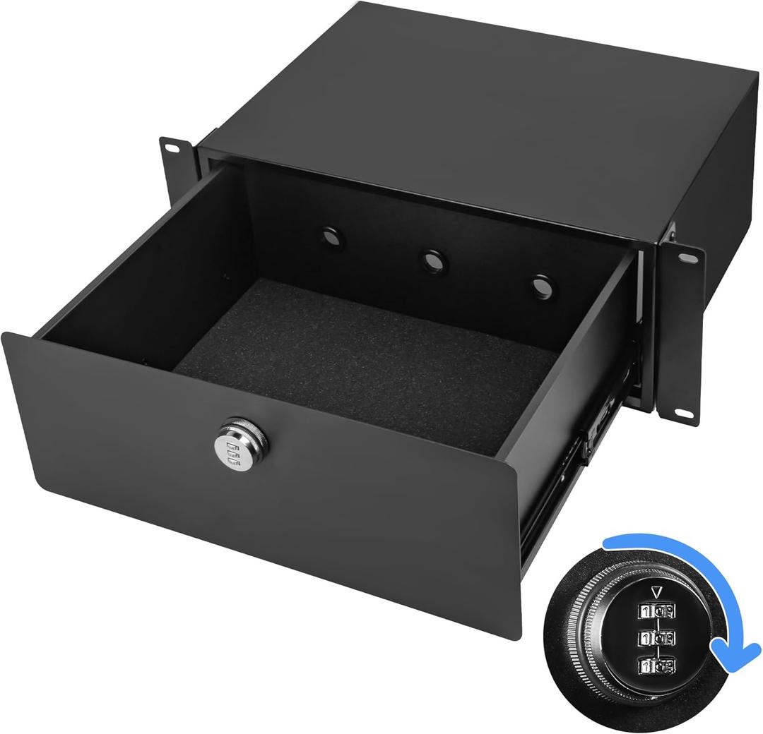Eastrexon 4U Rack Drawer, Server Rack Mount Drawer w/Combination Lock, Foam Pad and Smooth Rails, Powder Coated, Suitable for Most 19" Server/AV/DJ/Network Equipment Racks, Enclosures and Cabinets