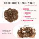 Rich Choices Human Hair Messy Bun Hair Piece, 100% Remy Human Hairs Bun HairPiece for Women,Chignon Fluffy Donut Updo,Hairpiece with Elastic Rubber Band Wavy #4P27 Medium Brown Mix Dark Blonde