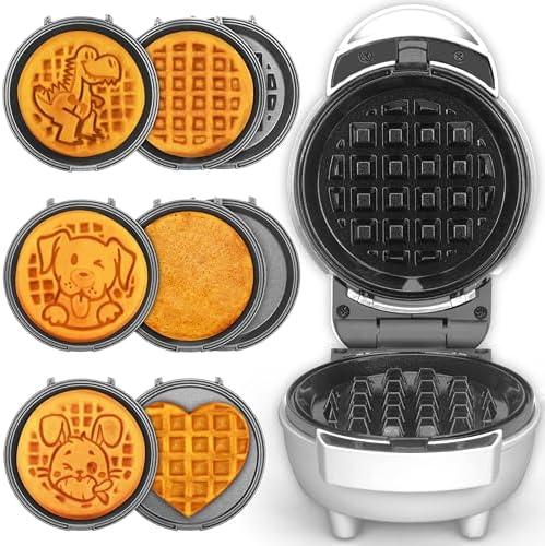 Amazon.com: SugarWhisk 6-in-1 Mini Waffle Maker With Removable Plates, 4.5'' Mini Waffle Iron for Holidays, Parties & Events Waffle Maker Machine, 8 Plates with Premium Ceramic Coating, White: Home & Kitchen