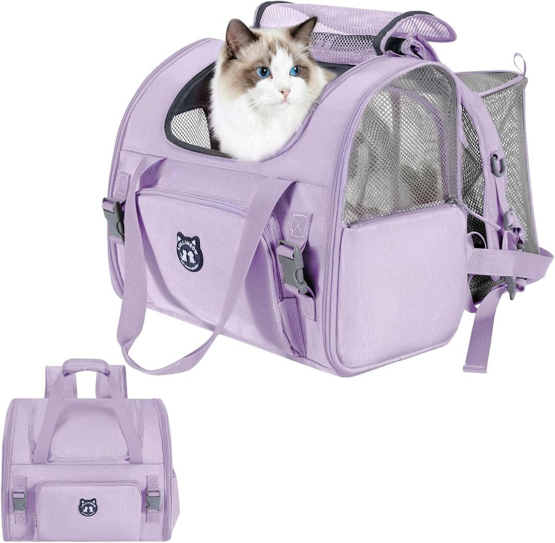 Lollimeow Expandable Cat Carrier Backpack for Large Cats - Airline Approved Pet Carrier Backpack for Small Dogs, Hiking & Travel, Waterproof with Breathable Mesh, 14lbs Capacity (Lavender, Standard)