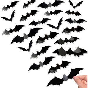 4 x Bobobag 120 Pcs 3D Bats Halloween Decorations,Halloween Wall Decor 4 Sizes Black Bats Sticker for Wall Window