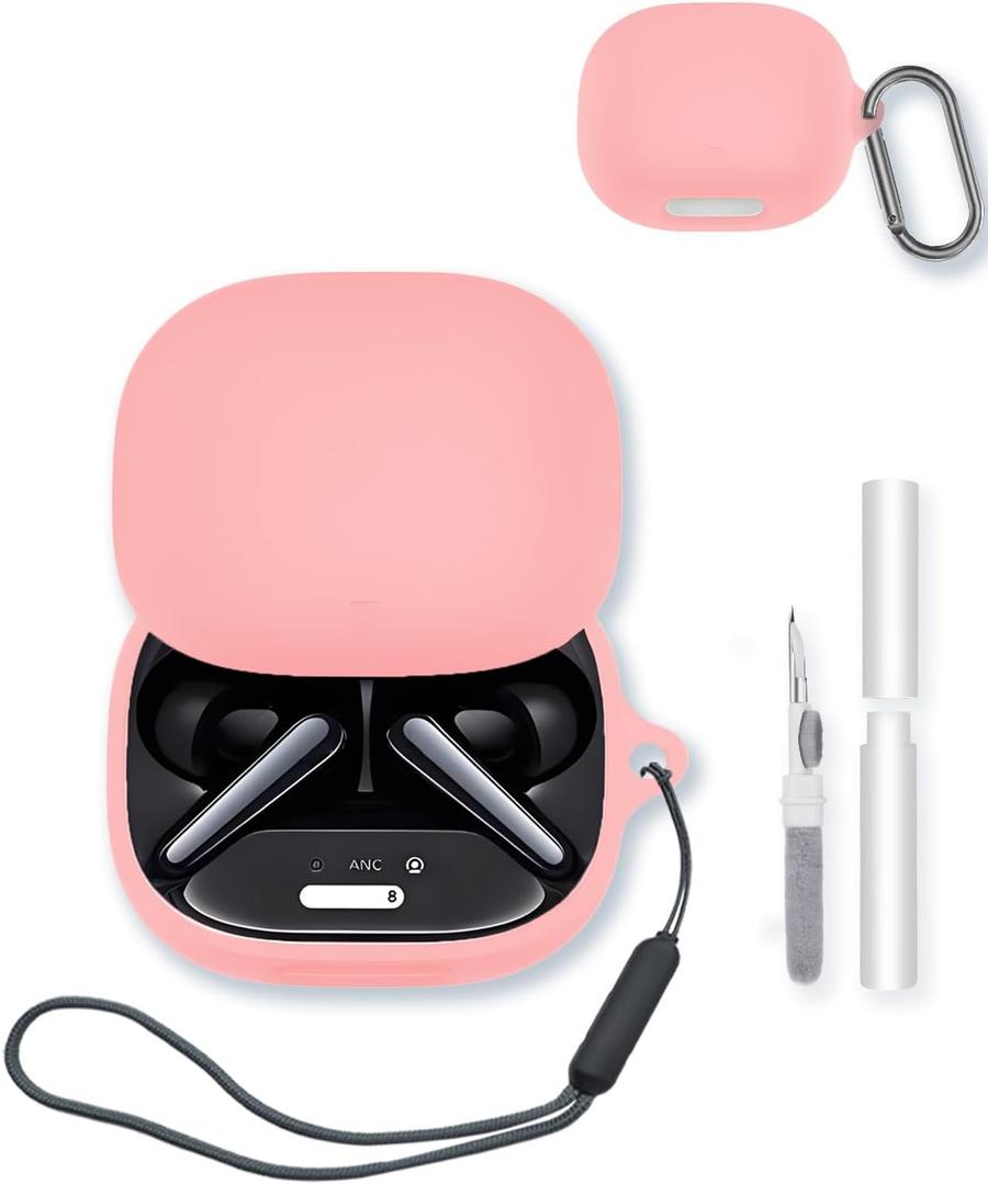 Case for Soundcore Liberty 4 Pro by Anker Noise Cancelling Wireless Earbuds,Soft Protective,Shockproof, BOVUGAC Silicone Case Cover with Keychain & Cleaning Kit & Lanyard-Pink