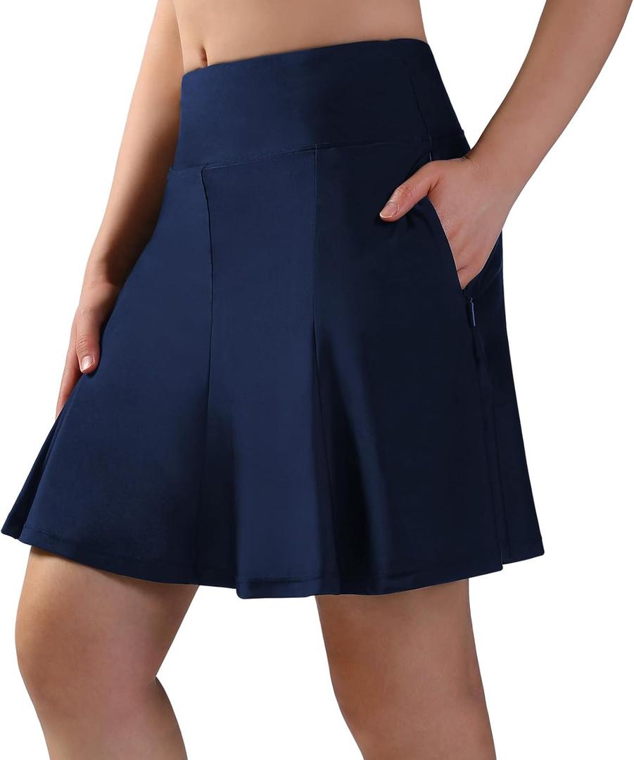 beroy Women's Swim Skirts Swimsuit Bottoms High Waisted Swimming Skorts with Zipper Pockets Bathing Suit Tummy Control (Navy, Size S)