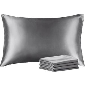 BEDELITE Satin Pillowcase with Zipper 4 Pack, Dark Grey Pillow Cases Queen Size, Super Soft and Cooling Similar to Silk Pillow Cases, Gift for Women Men(20x30 Inches)