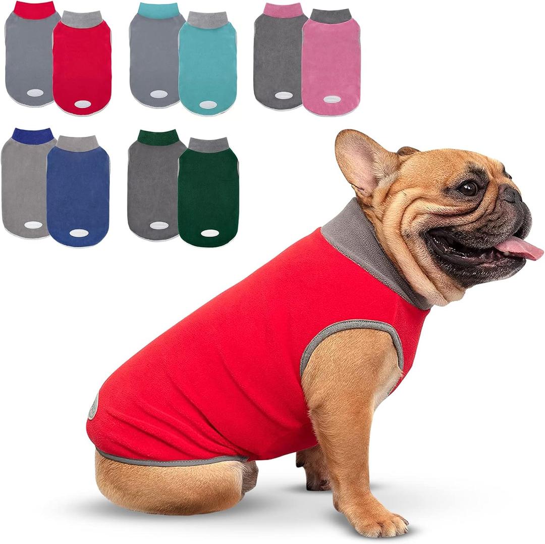 cyeollo 2 Pack Dog Sweater Small Dog Fleece Sweatshirt Reflective Pullover Stretchy Dogs Jacket Lightweight Vest Pet Clothes for Puppy, Grey & Red (Small (4.5-8lbs)