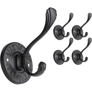 Black Coat Hooks Wall Hooks for Hanging 5pcs Metal Hook Wall Mounted for Coat Bag Key Hat Black Towel Hooks for Bathroom Robe with Screws