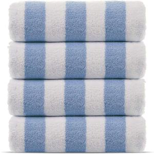 Chakir Turkish Linens Premium Quality 100% Cotton Turkish Cabana Thick Stripe Pool Beach Towels 4-Pack (Light Blue, 30x60 Inch)