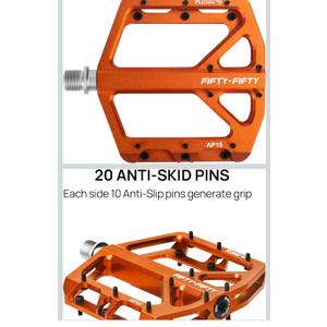 FIFTY-FIFTY Mountain Bike Pedals, Non-Slip and Aluminum Alloy Bicycle Flat Pedals, 9/16" Sealed Bearing, Lightweight and Wide Platform for All Mountain, Enduro, Downhill, E-Bike, MTB