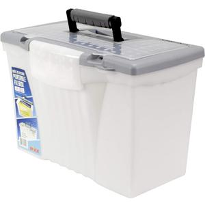 Storex Portable File Box with Organizer Lid, 17.13 x 9.63 x 11 Inches, Frosted/Silver (STX61511U01C)