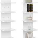 2PCS 5 Tiers Floating Wall Shelf, Small Vertical White Floating Shelf for Narrow Spaces, Modern Wall-Mounted Decorative Shelves for Bedroom Living Room, Lightweight Wood-Plastic