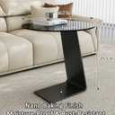 Modern C-Shaped End Table, Tempered Glass Tabletop Couch Side Table, Black Round C Table for Living Room, Bedroom, or Sofa Side Stylish Accent Table (Grey), 19.6 inches x 19.6 inches x 25.5 inches