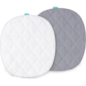 Bassinet Mattress Pad Cover Waterproof, Fits 21*24 Graco Pack 'n-Play Dome LX Bassinet Mattress, Ultra Soft Breathable, White and Grey
