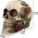 READAEER Human Skull with Rose Resin Statue Small Size Head Sculptures Skull Collectible Figurines