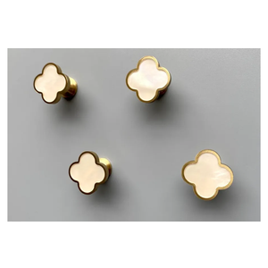Solid Brass Decorative Wall Hooks, Coat Backpack Purse Screw-in Hangers, Wall Mounted Fancy Champagne Gold Hooks (Seashell White 4 Pack)