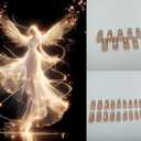 Press on Nails with Designs, Fake Nails Medium Long, 5 Packs (120 Pcs), French Tip Soft Gel Nails, Almond, Frosted, Bright-Diamond, Leopard-Print, Personal Fashion, Glue on Nails Kit