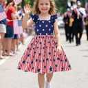 CM-Kid Little Girls 4th of July Dress Kids Independence Day Dresses American Flag Sundress Summer Patriotic Outfit Clothes (Blue)