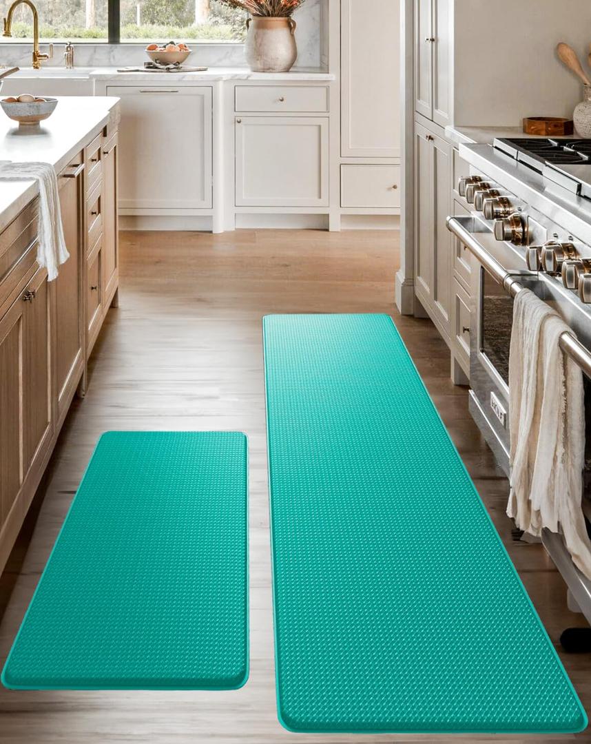 Anti-Fatigue Kitchen Mat Set  2-Piece Memory Foam Cushioned Mats for Standing  Teal, 1830 & 1860, 0.4 in Thick, Waterproof, Non-Slip  Homergy
