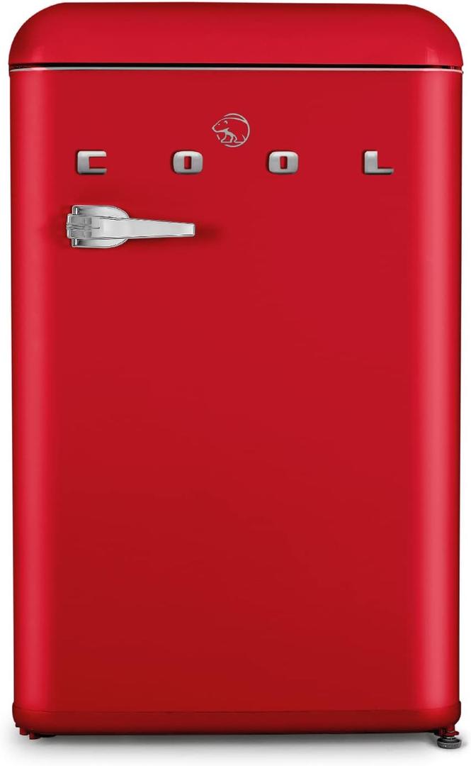 Commercial Cool CCRR4LR 4.0 Cu. Ft Freezer, Vintage Style Refrigerator with 1 Slide-Out Glass Shelf and Crisper Cover, Retro Fridge, Red