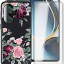 Phone Case for OnePlus Nord N30 (6.72") with 2 X Tempered Glass Screen Protector, Ultra-Thin Silicone Shockproof Shell, Soft TPU Bumper Case for OnePlus Nord N30 - Red Rose