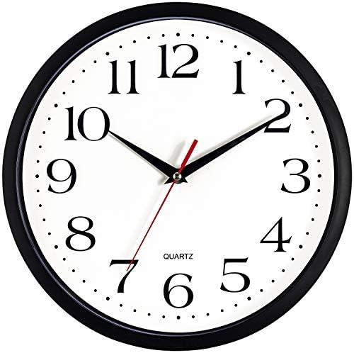 Bernhard Products Black Wall Clock Silent Non Ticking,12 Inch Quality Quartz Battery Operated Round Easy to Read Home/Office/Kitchen/Classroom/School Clock Sweep Movement (12 Inch)