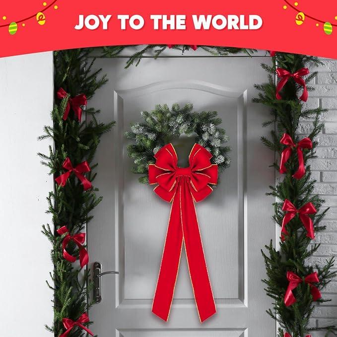 JOYIN 3PCS Big Red Velvet Christmas Bows, 30.7" Long by 10.6" Wide Giant Velvet Decor for Christmas Tree, Large Wreath Bows, Indoor Outdoor Holiday Xmas Decorations