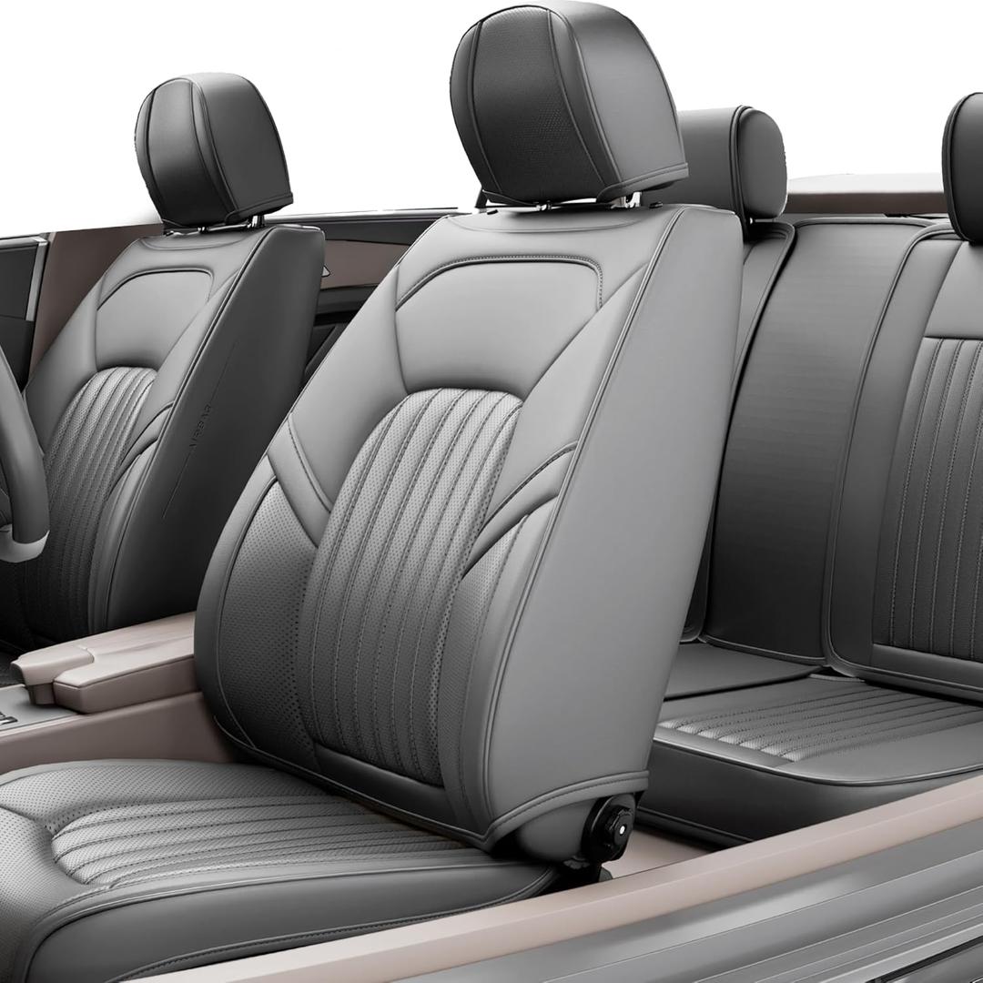 5 Pieces ZC Front and Rear Car Seat Covers, Waterproof Nappa Leather Full Set Car Seat Protectors, Universal Auto Interior Fit for Sedans SUV Pick-up Truck, Grey