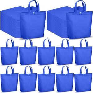 Paterr 100 Pcs Reusable Grocery Bags Bulk Shopping Tote with Handle Non Woven Portable Foldable Tote Bag Gift with Button(Medium,Plain,Dark Blue)