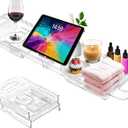 Expandable Bathtub Tray Caddy, Clear Bath Tray for Tub for Bath Relaxing, Foldable Bath Table Trays, Bathtub & Bathroom Accessories for Women Gift, Anniversary or Wedding Gifts, New Home