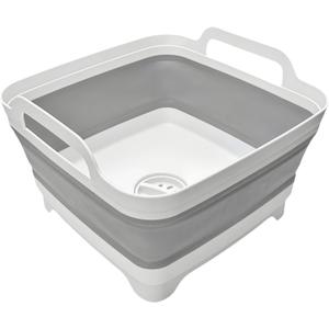MontNorth Collapsible Wash Basin 9L, Foldable Dish Tub with Drain Plug, Portable Collapsible Dish Basin, Camping Sink for Washing Dishes, Laundry & Kitchen Use, (Gray - Set of 1)