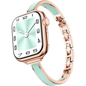 Mosonio Slim Designer Bracelet Bands for Apple Watch Women, Elegant Thin Dressy Metal Band with Embedded Silicone Accents Compatible with Apple Watch Ultra / Series 11 10 9 8 7 6 5 4 SE 3 2 1, Easy-Adjust Link Fancy Strap for iWatch 49mm 46mm 45mm 44mm 42mm 41mm 40mm 38mm (Sizes vary by model)
