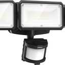 LEPOWER Battery Powered LED Flood Light Outdoor,1500LM Motion Sensor Security Lights, IP65 Waterproof,Wireless Flood Light Battery Operated,3 Head Motion Detector Light for Garage,Yard,Porch(Black) (Black)
