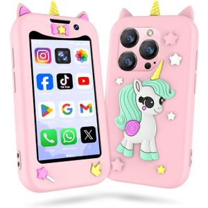 Kids Phone for Girls, Mini Smartphone for Age 3 and Above, Mini Phone with Dual Camra/HD Touch Screen/Video&Phone Call/App Download/Music Player/GPS,Christmas Birthday Gifts Toddler Phone for Kids (Pink)