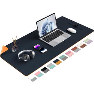 Aothia Double-Sided PU Leather Desk Pad - Non-Slip Large Mouse Pad & Desk Mat for Office, Home - Waterproof, Easy to Clean, Durable Dual-Sided Surface(Dark Blue,36" x 17")