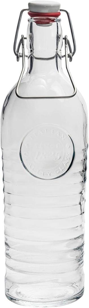 Bormioli Rocco Officina Water Bottle | 37.25 oz, Italian Glass Pitcher | Airtight Seal & Metal Clamp | Easy To Carry Handle, Dishwasher Safe & Eco-Friendly | Safe For Infused & Carbonated Drinks
