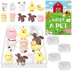 Blueweenly 15Pcs Adopt a Pet Farm Party Favors Mini Stuffed Animals Set Includes12 Small Farm Stuffed Animals 2 White Plastic Fence 1 Sign for Adopt A Pet Party Birthday Gifts