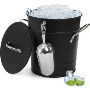YOUEON 4L Ice Bucket with Scoop and Lid, Double Walled Insulated Wine Bucket Chiller with Carry Handles, Beverage Tub for Cocktail Party, Camping, BBQ, Indoor & Outdoor Use, Black