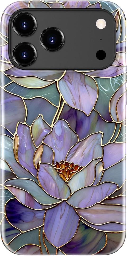 ZADORN for iPhone 17 Pro Max Case Cute - Wireless Charging Compatible - Dual-Layer Soft Silicone + Hard Shell - Trendy Floral Design - Glossy Phone Cover for Women - Blooming Purple Lotus